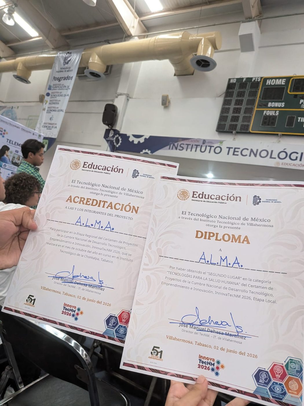 Diploma de segundo lugar y acreditación de A.L.M.A. en InnovaTecNM 2026